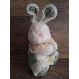 Vintage White  Easter Bunny TB Trading Co Green Floral Ears Egg Lace